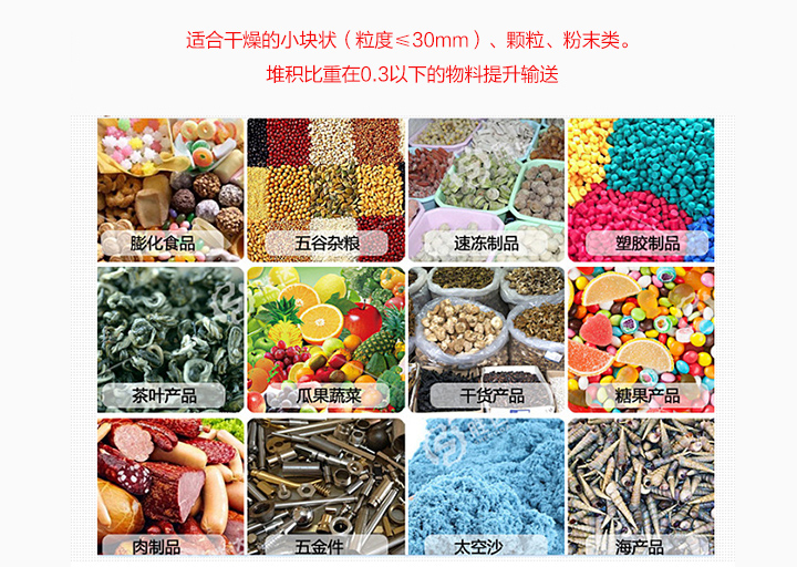 適合垂直提升粉末、顆粒及小塊狀物料